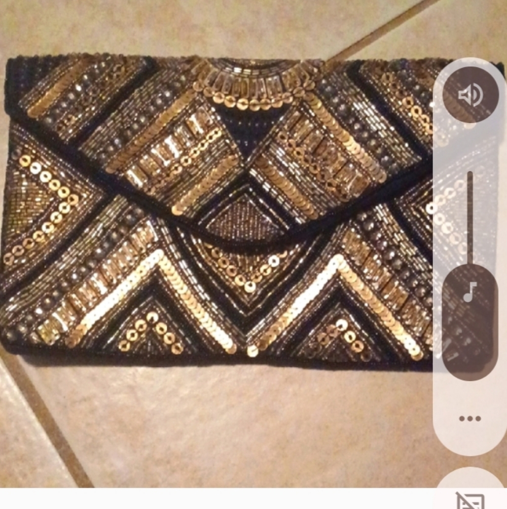 NAF Black and Gold Sequin Clutch